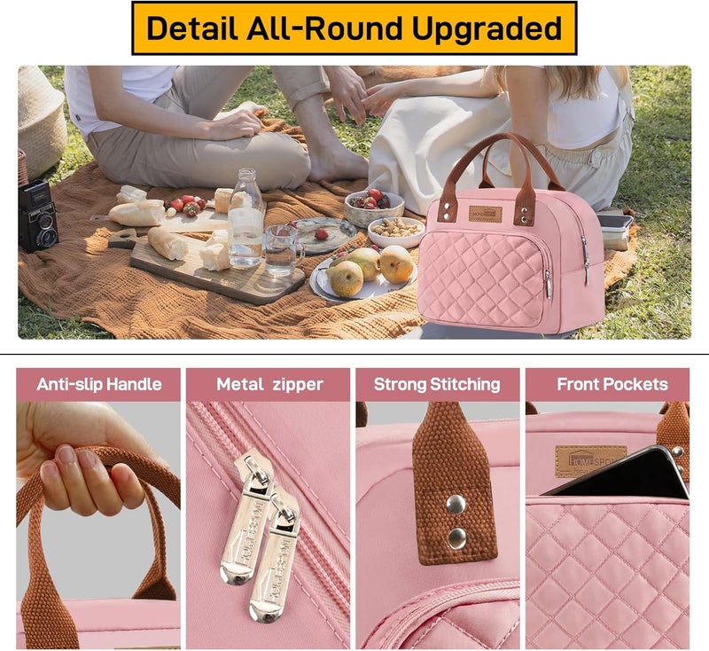 Buringer HOMESPON Lunch Bag for Woman Man Adults with Front Pocket Insulated Lunch Tote Lunch Box Container for Work Picnic or Travel（Pink） - Image 4